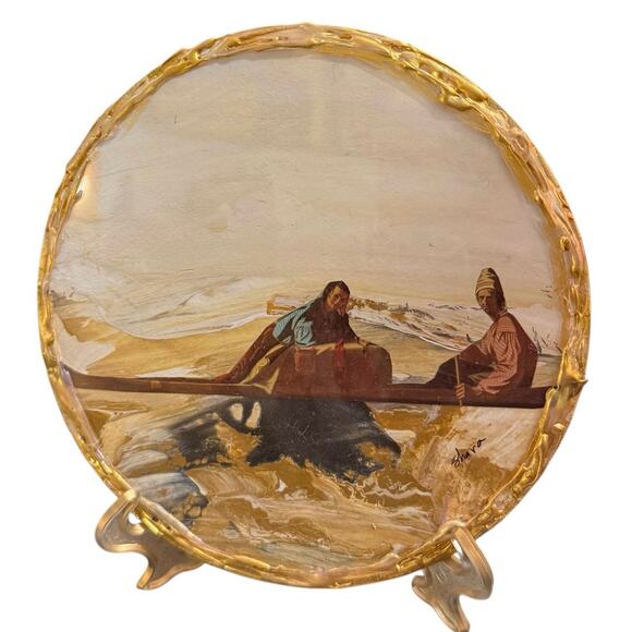 Mini Handmade Circle Paintings and Collage Framed w/ Gold Colored Edges - Picture 6 of 10